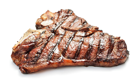 grilled t-bone beef steak isolated on white background