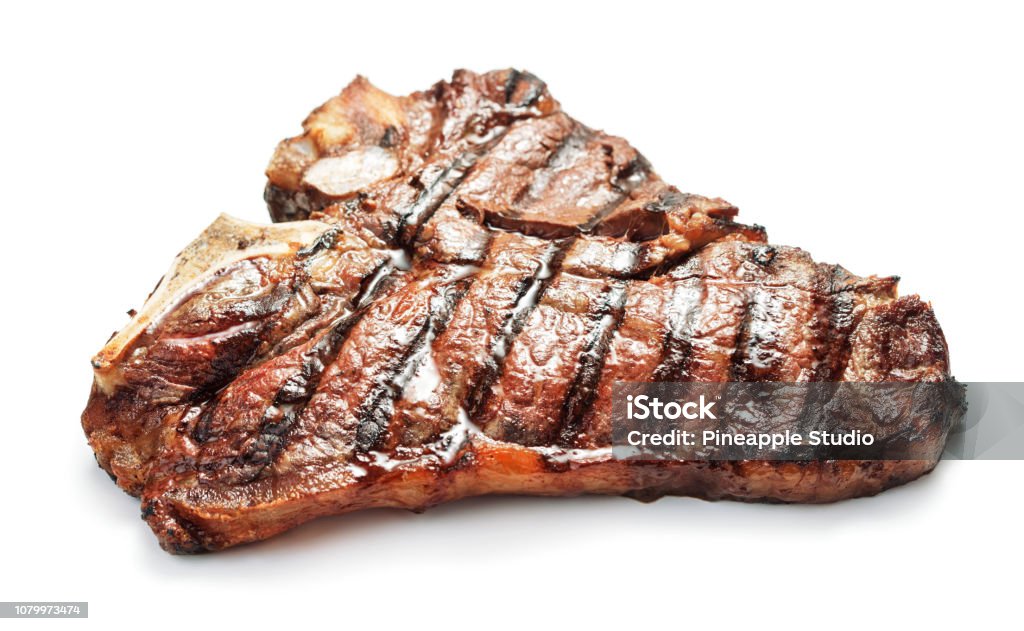 beef steak isolated grilled t-bone beef steak isolated on white background Steak Stock Photo