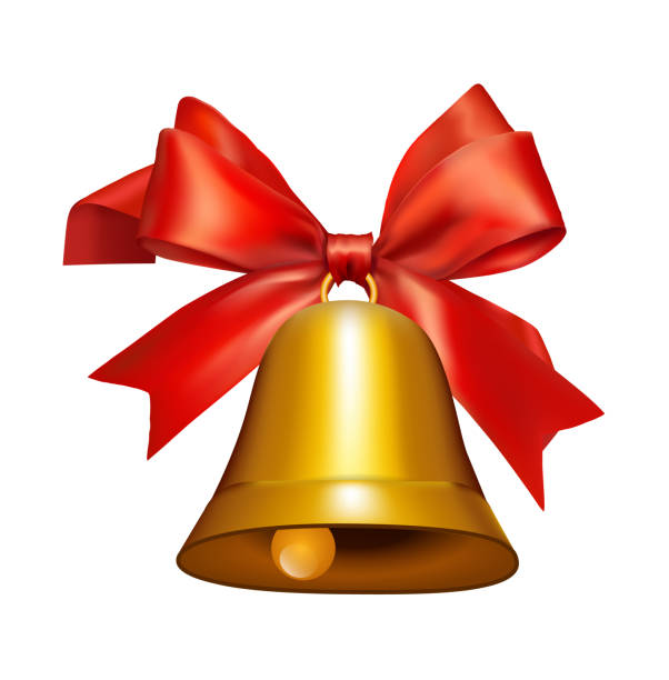 istock Golden bell with red ribbon symbol accessory christmas. Isolated on white vector illustration 1079981556