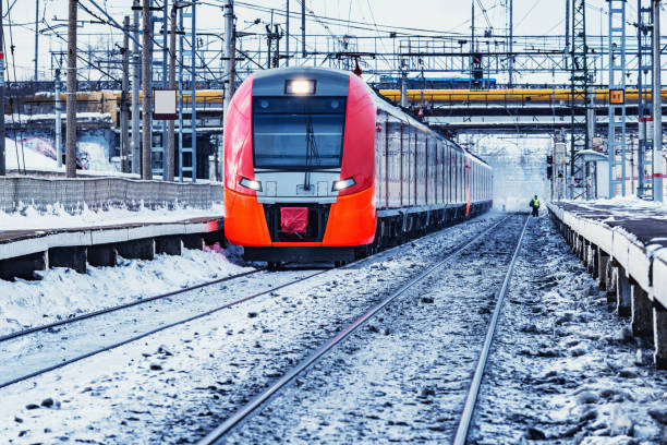 istock Modern high-speed train approaches to the station. 1079985144