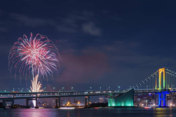 istock Fireworks and Rainbow Bridge inTokyo at Night 1079992068