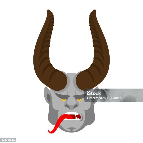 Krampus Face Anti Santa Claus For Bad Kids Scary Horned Monster Merry Christmas Illustration Vector Stock Illustration - Download Image Now
