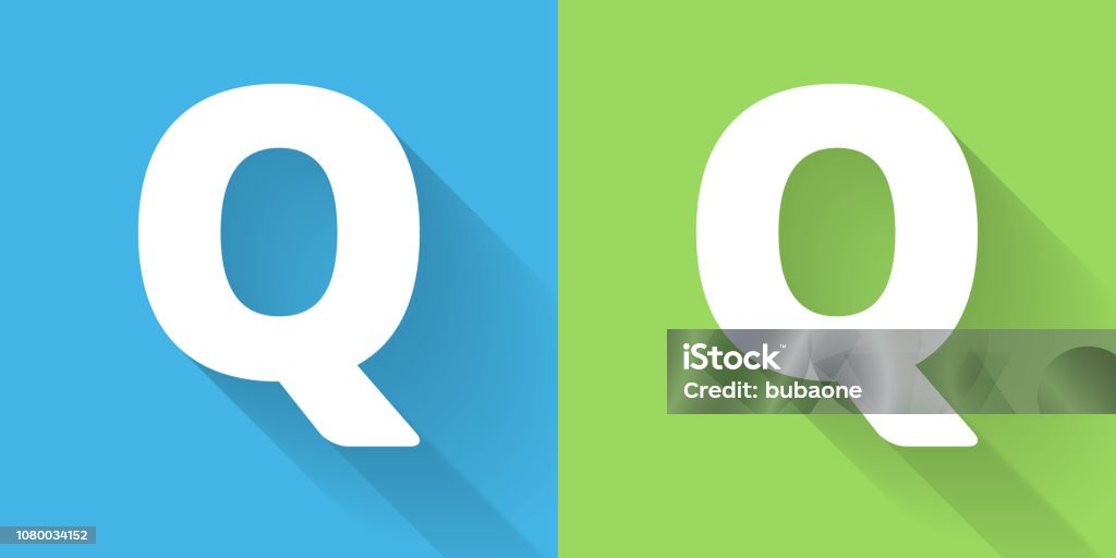 Letter Q Icon with Long Shadow Letter Q Icon with Long Shadow. The icon is on Blue Green Background with Long Shadow. There are two background color variations included in this file. The icon is rendered in white color and the background is blue or green. There is also a 45 degree long shadow. Letter Q stock vector