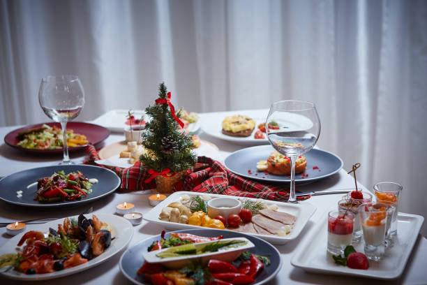 istock Beautifully set table in Christmas.Beautiful Christmas table setting. 1080047476