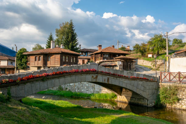 koprivshtitsa bridge bridge with flowers in the Koprivshtitsa village, Bulgaria bulgarian culture bulgaria bridge river stock pictures, royalty-free photos & images