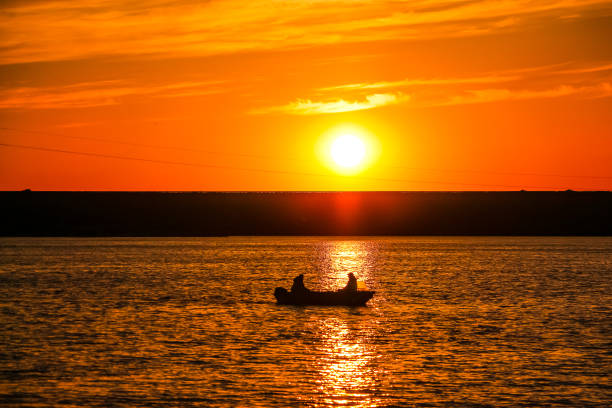 istock Beautiful sunset on the Volga riverbank. 1080077894