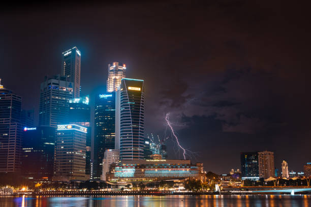 istock Thunder and lighting over Singapore at night. 1080078114
