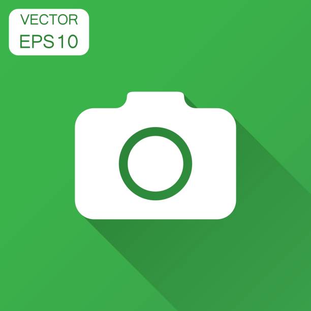 ilustraciones, imágenes clip art, dibujos animados e iconos de stock de icono de cámara de fotos en estilo plano. ilustración de vector de equipo fotógrafo cam con sombra. concepto de negocio de cámara. - 16022