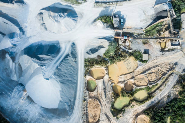 Aerial shooting at the construction site.Landfill.