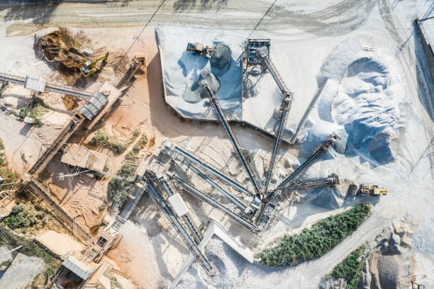 Aerial shooting at the construction site.Landfilling work.