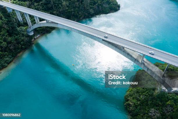 Aerial Photograph Of The Beautiful Sea And Bridge Stock Photo - Download Image Now - Bridge - Built Structure, Car, Aerial View