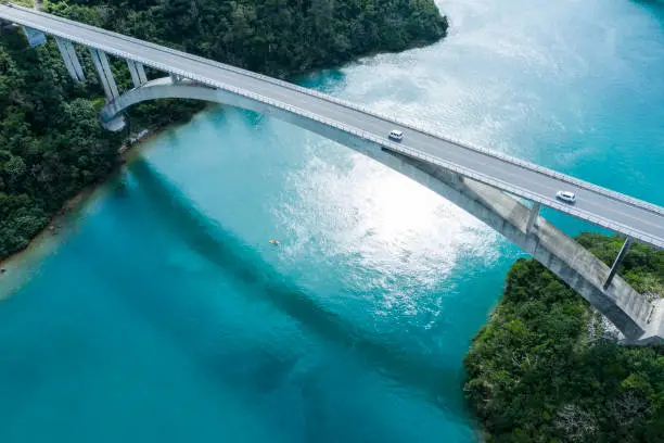 Photo of Aerial photograph of the beautiful sea and bridge.