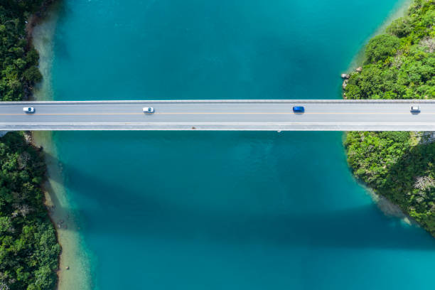 aerial photograph of the beautiful sea and bridge. - infraestrutura de água imagens e fotografias de stock