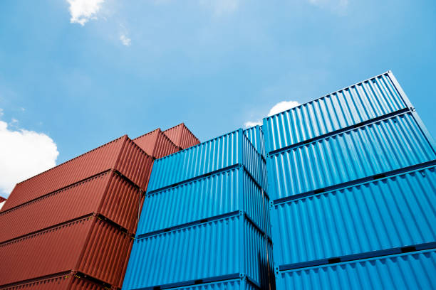 istock Group of cargo containers under blue sky 1080099188