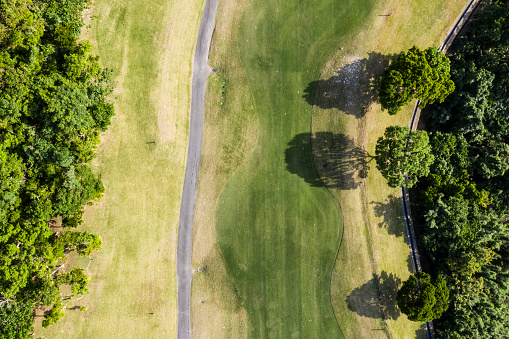 Aerial photograph of the golf course.\nViewpoint from directly above.