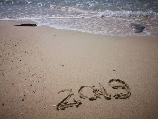 istock Happy New Year written on the beach 1080106892