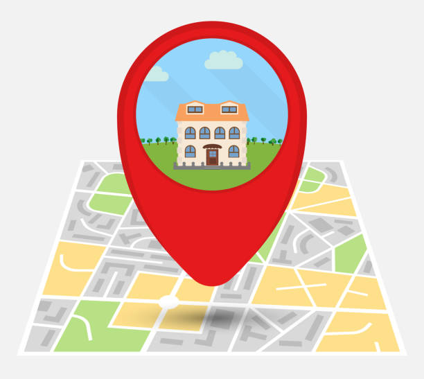 istock Map of an imaginary city with point on the map with a lonely house 1080113070