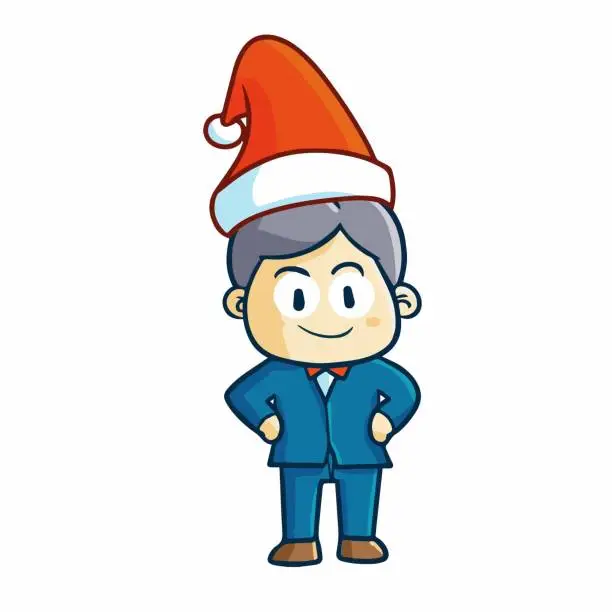 Vector illustration of businessman wearing Santa's hat for christmas, standing and smiling