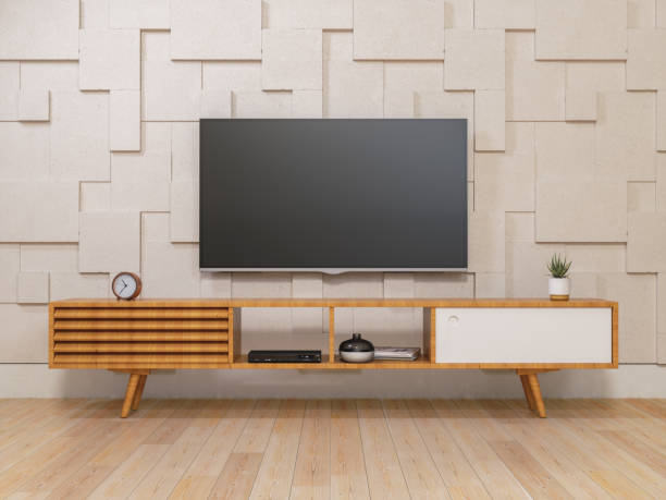 smart tv sur meuble - man made structure high definition television domestic room living room photos et images de collection