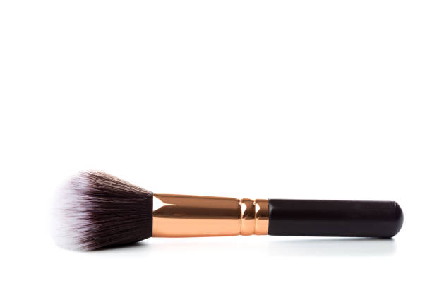 powder brush isolated on white - foundation paintbrush make up brush femininity imagens e fotografias de stock