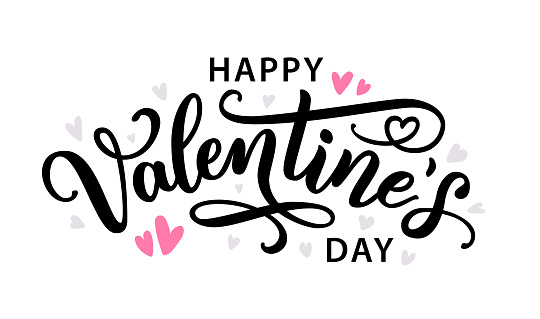 Happy Valentines Day with hearts shape greeting card. Hand drawn text lettering for Valentines Day Vector illustration isolated on white background. Calligraphic design for print cards, banner, poster