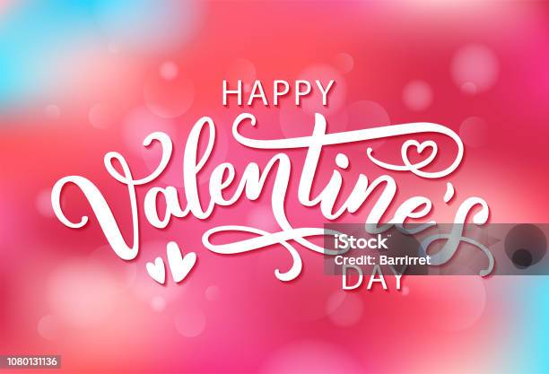 Happy Valentines Day Hand Drawn Text Greeting Card Vector Illustration Stock Illustration - Download Image Now