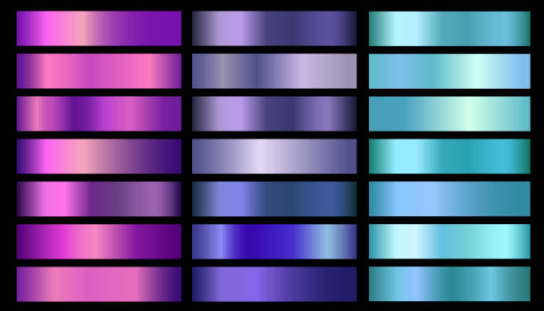розовый, фиолетовый, фиолетовый, синий, аквамарин мета�ллической фольги текстуры вектор градиентов набор - turquoise stock illustrations