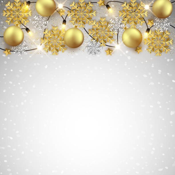 istock Merry Christmas New Year background design, decorative baubles and glitter snowflakes frame, vector illustration 1080139786