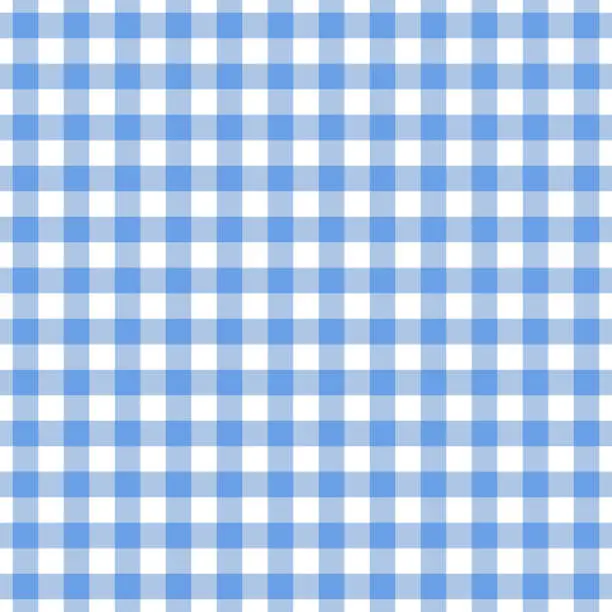 Vector illustration of Checkered blue tablecloth seamless pattern. Gingham plaid design background.