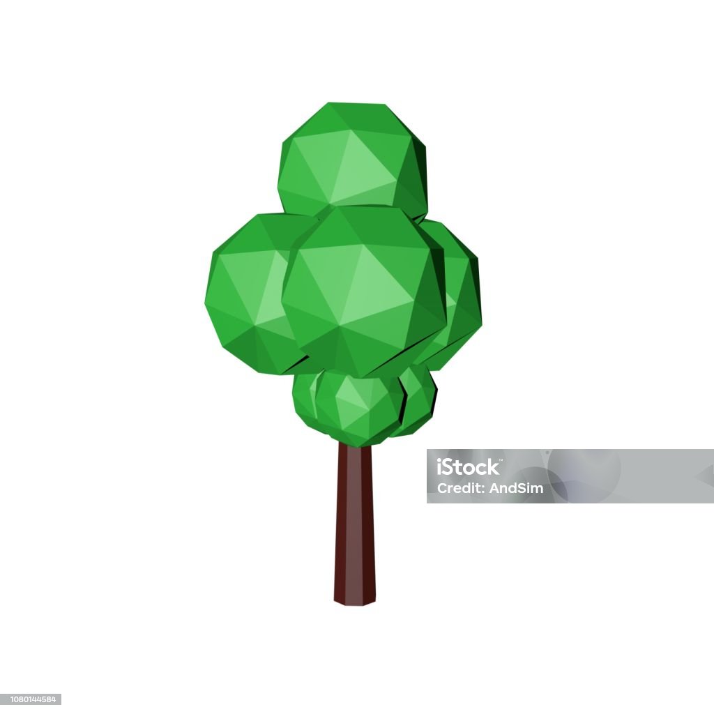 Abstract Tree Poly Low Poly Tree Render 3d Isolated On White Stock Illustration - Download ...