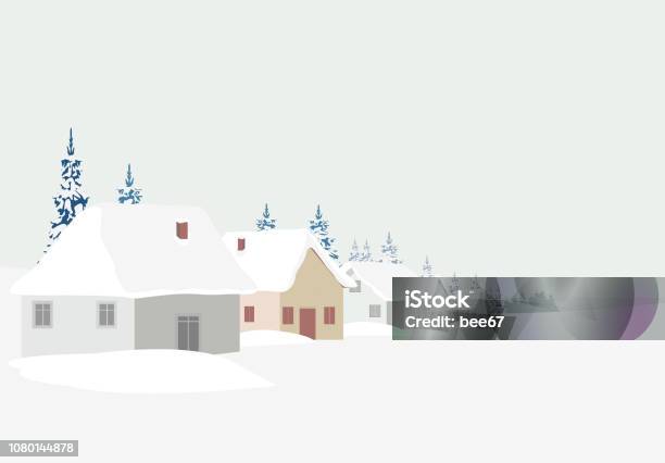 Winter Landscape Concept Stock Illustration - Download Image Now - Bright, House, Landscape - Scenery