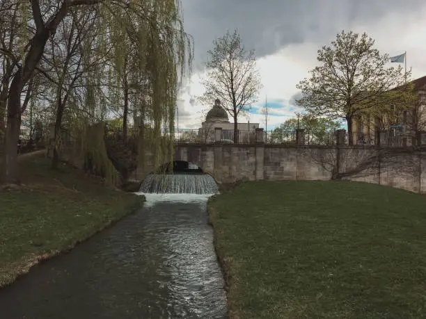 Photo of Artificial river flowing thru the English garden famous city park in Munich