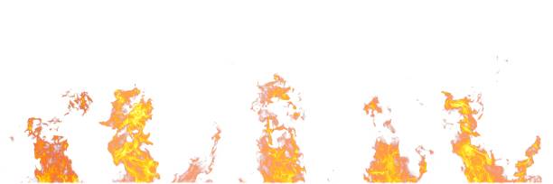 istock Real fire flames isolated on white background. Mockup on white of 5 flames. 1080149106