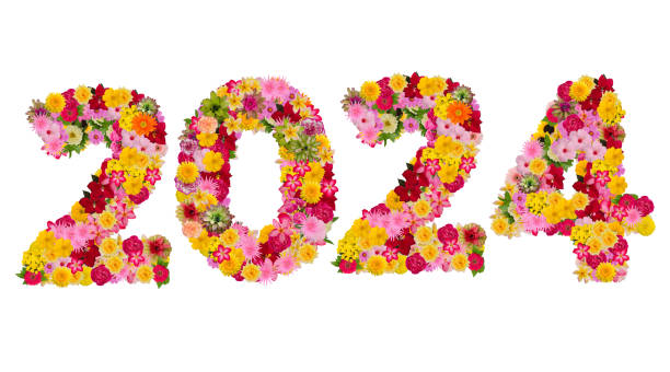 istock Inscription 2024 from fresh flowers isolated on white background 1080153084