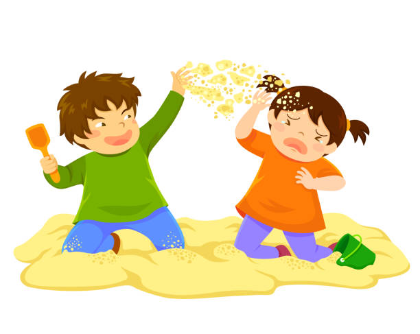Kid Throwing Sand vector art illustration