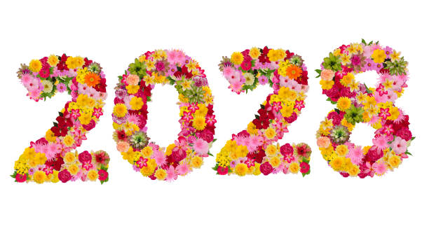 istock Inscription 2028 from fresh flowers isolated on white background 1080157214