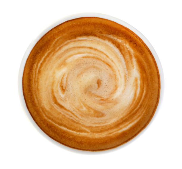 istock Hot coffee latte cappuccino spiral foam top view isolated on white background, clipping path included 1080158848