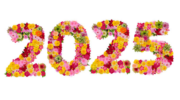 istock Inscription 2025 from fresh flowers isolated on white background 1080159240