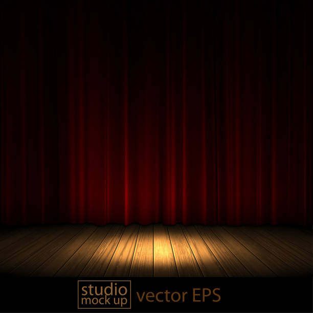 istock Illuminated theater stage with a red curtain.  Highly realistic illustration. 1080162742