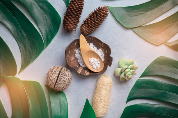 istock Aromatherapy  product  Spa set, flat lay composition.Tropical leaf concept style., massage with pink background. top view.Monstera leaves template, tropical summer fashion background. 1080162872