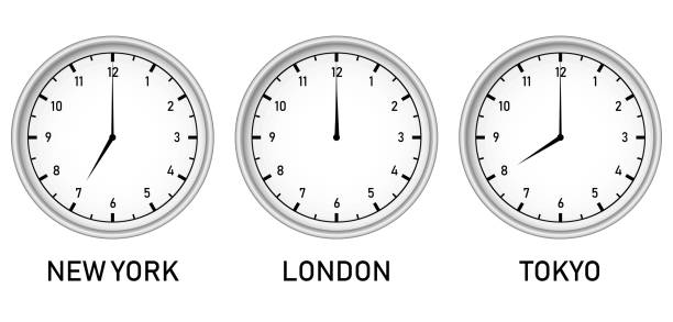 istock Clock with different time zones - New York, London and Tokyo vector 1080165696