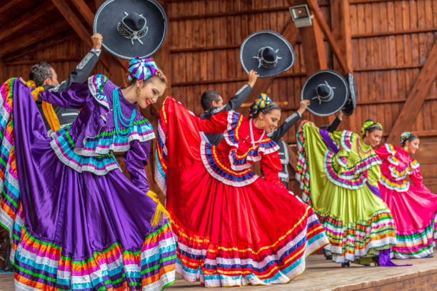 Dancers from Mexico in traditional costume Timisoara: Group of dancers from Mexico in traditional costume present at the international folk festival "International Festival of hearts" organized by the City Hall. mexican culture stock pictures, royalty-free photos & images