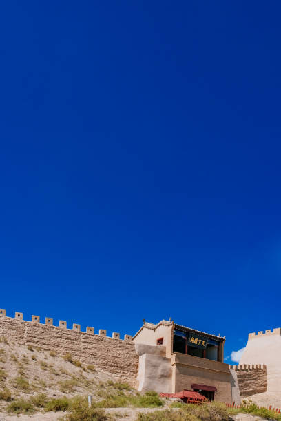 istock Gate tower building under blue sky at Jiayu Pass, in Jiayuguan, China 1080166926