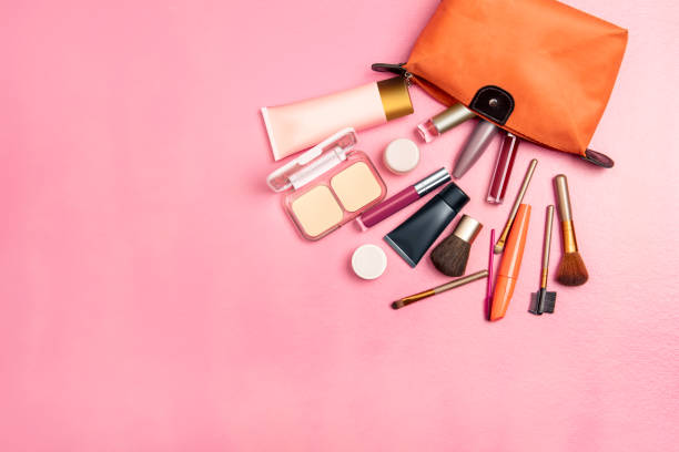 istock Colored bag open out with accessories and cosmetics 1080171118