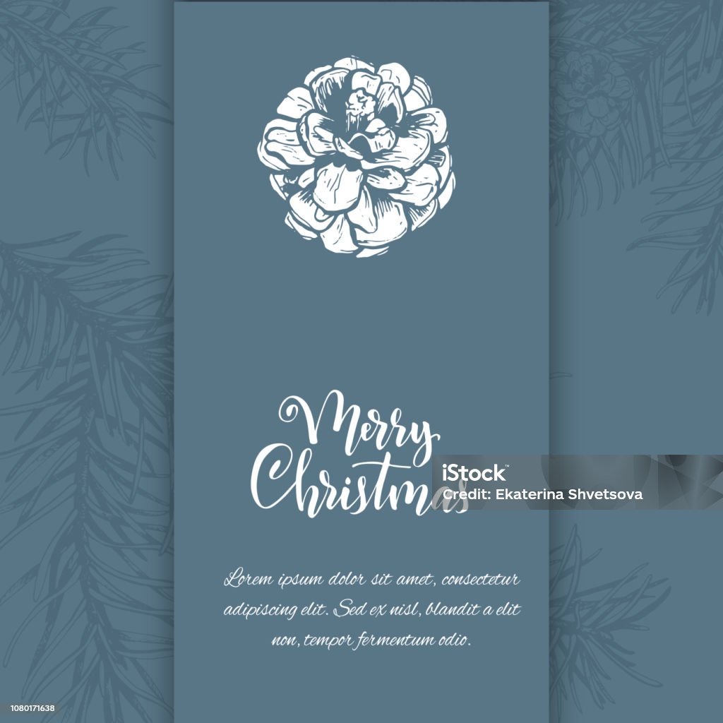 Christmas sketch hand drawn illustration Christmas sketch hand drawn illustration with pine tree branches and cones. Vector illustration for your design. Template greeting card with pine tree branches. Engraved style illustration. Banner - Sign stock vector