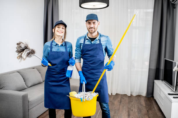 istock Professional cleaners with cleaning tools indoors 1080175176