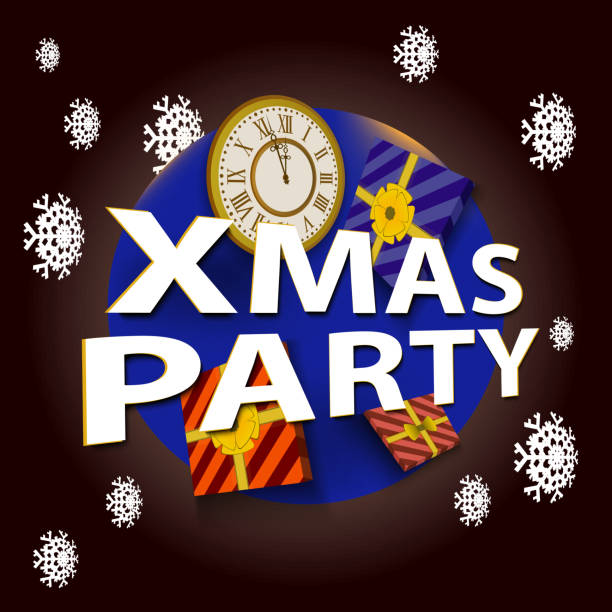 istock Christmas party banner with snowflakes and gifts. 1080179730