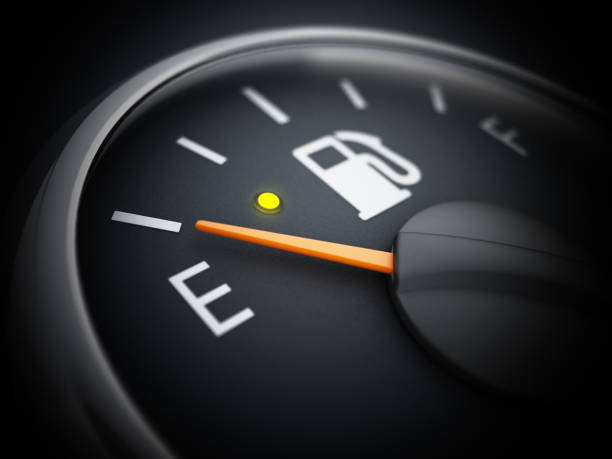 istock Fuel gauge with needle on E indicating empty car tank 1080180978