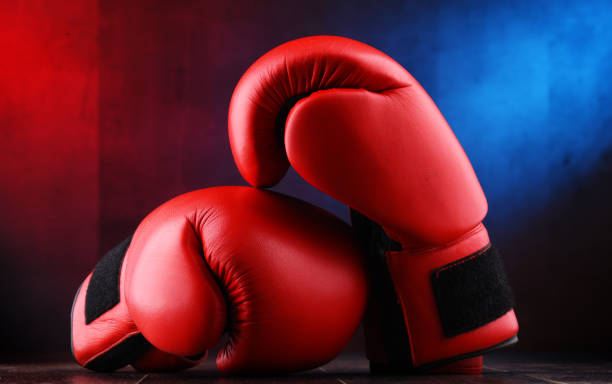 istock Pair of red leather boxing gloves 1080184298