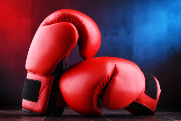 istock Pair of red leather boxing gloves 1080184332
